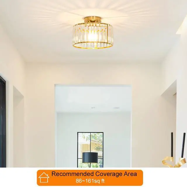 Alt view image 2 of 7 - Crystal Ceiling Light Fixture, Modern Semi Flush Mount Ceiling Light, Gold Hallway Lighting Fixtures Chandelier for Kitchen, Close To Ceiling Light Fixtures for Entryway Bedroom, 1-Light, 11Inch