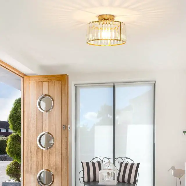 Alt view image 3 of 7 - Crystal Ceiling Light Fixture, Modern Semi Flush Mount Ceiling Light, Gold Hallway Lighting Fixtures Chandelier for Kitchen, Close To Ceiling Light Fixtures for Entryway Bedroom, 1-Light, 11Inch