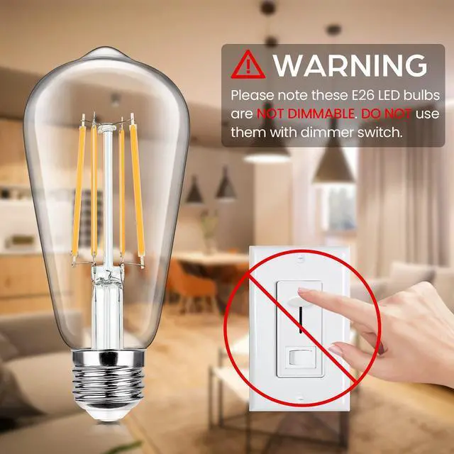 Alt view image 6 of 7 - 4-Pack Vintage LED Edsion Bulbs 100W Equivalent, E26 Base Bulb 8W 2700K | Non-dimmable, 1400LM High Brightness, LED Filament, High CRI, Medium Base, Antique Decorative Clear Glass