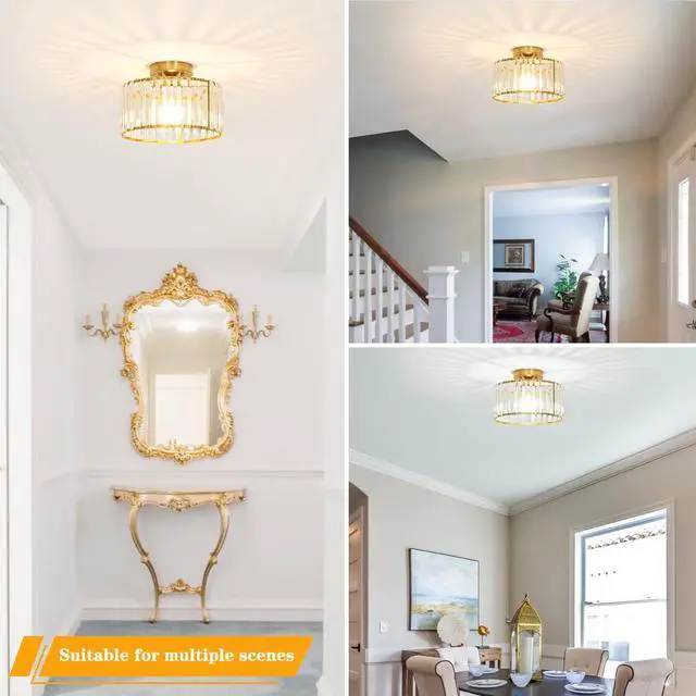 Alt view image 4 of 7 - Crystal Ceiling Light Fixture, Modern Semi Flush Mount Ceiling Light, Gold Hallway Lighting Fixtures Chandelier for Kitchen, Close To Ceiling Light Fixtures for Entryway Bedroom, 1-Light, 11Inch