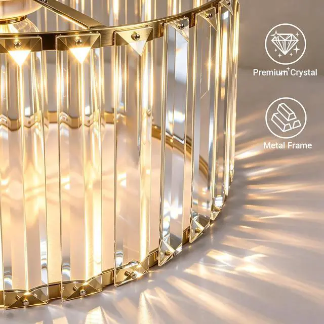 Alt view image 5 of 7 - Crystal Ceiling Light Fixture, Modern Semi Flush Mount Ceiling Light, Gold Hallway Lighting Fixtures Chandelier for Kitchen, Close To Ceiling Light Fixtures for Entryway Bedroom, 1-Light, 11Inch