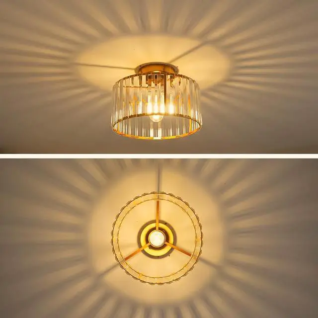 Alt view image 6 of 7 - Crystal Ceiling Light Fixture, Modern Semi Flush Mount Ceiling Light, Gold Hallway Lighting Fixtures Chandelier for Kitchen, Close To Ceiling Light Fixtures for Entryway Bedroom, 1-Light, 11Inch