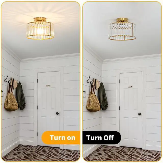 Alt view image 7 of 7 - Crystal Ceiling Light Fixture, Modern Semi Flush Mount Ceiling Light, Gold Hallway Lighting Fixtures Chandelier for Kitchen, Close To Ceiling Light Fixtures for Entryway Bedroom, 1-Light, 11Inch