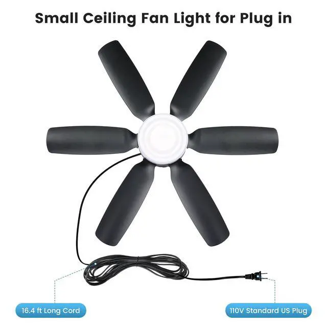 Alt view image 3 of 7 - 20.5'' Plug in Ceiling Fan with Light for Gazebo Patio Canopy Tent | 5 Fan Speeds with Adjust Lighting for Porch RV Cooling or Air Circulation, Black