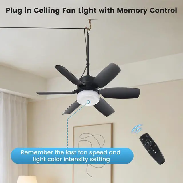 Alt view image 4 of 7 - 20.5'' Plug in Ceiling Fan with Light for Gazebo Patio Canopy Tent | 5 Fan Speeds with Adjust Lighting for Porch RV Cooling or Air Circulation, Black