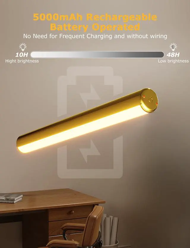 Alt view image 7 of 7 - 13" Wireless Picture Lights for Wall, Rechargeable Art Light, 2Pack Gold | Aluminum Photo Frame Light, Remote & Touch Control, 5000mAh Battery, 3 Color Temp, Dimmable, Magnetic Gallery Painting Light