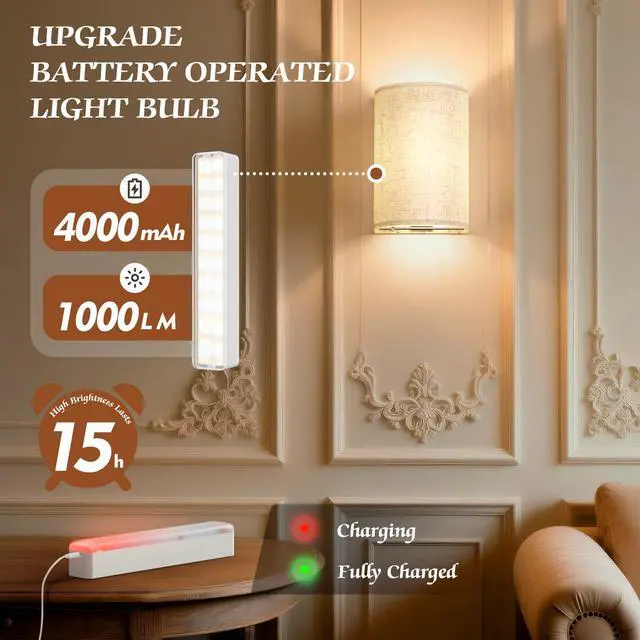 Alt view image 3 of 7 - Battery Operated Wall Sconce Wireless Wall Sconces Set of Two | Rechargeable Magnetic Bulb Wall Lights Lamp Dimmable Timer with 16 RGB Fabric Linen Shade with Remote for Bedroom Living Room