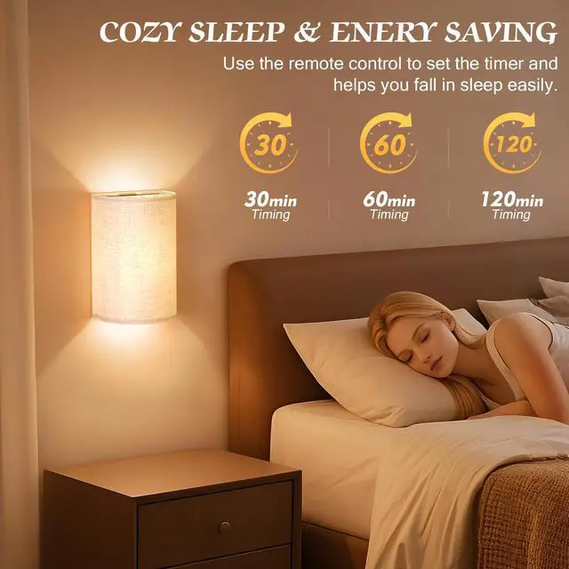 Alt view image 7 of 7 - Battery Operated Wall Sconce Wireless Wall Sconces Set of Two | Rechargeable Magnetic Bulb Wall Lights Lamp Dimmable Timer with 16 RGB Fabric Linen Shade with Remote for Bedroom Living Room