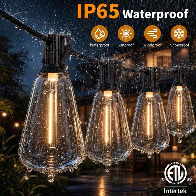 Alt view image 3 of 7 - Remote Control Outdoor String Lights Waterproof, 50FT LED Outside Lights with Shatterproof Bulbs, Dimmable Hanging Lights 3 Modes for Patio Porch Garden Pergola Yard House Bistro Party Decors
