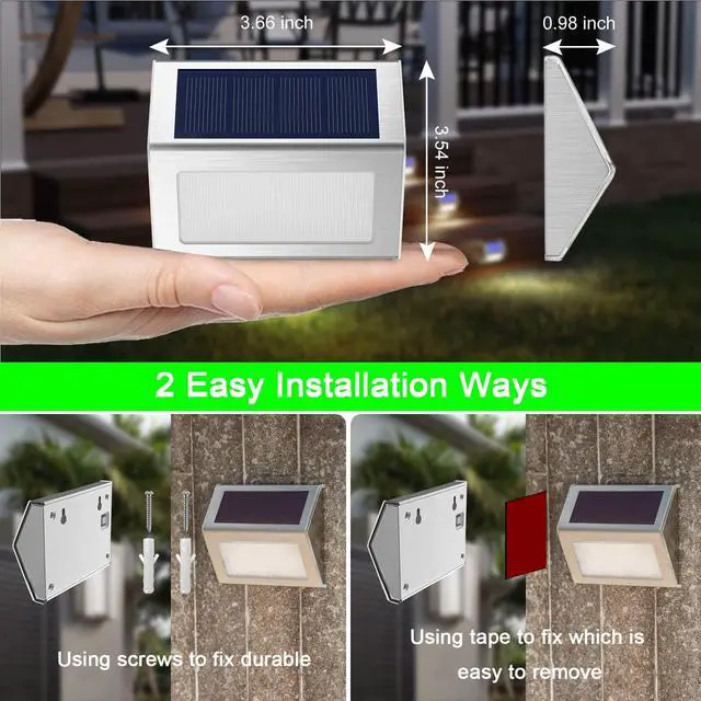 Alt view image 7 of 7 - Solar Powered Lights Ideal for Step, Fence, Deck, Stair-Cool White-6P | Stainless Steel, Waterproof, Automatic Dusk to Dawn, Anti-Rust, Energy Efficient, Perfect for house decor