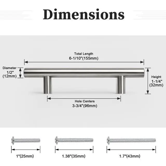 Alt view image 2 of 7 - 30 Pack 3-3/4 Inch (96mm) Hole Center Cabinet Pulls, Brushed Nickel Cabinet Handles, Stainless Steel Kitchen Cabinet Handles, Silver Satin Nickel Kitchen Drawer Pulls, 6'' Overall Length