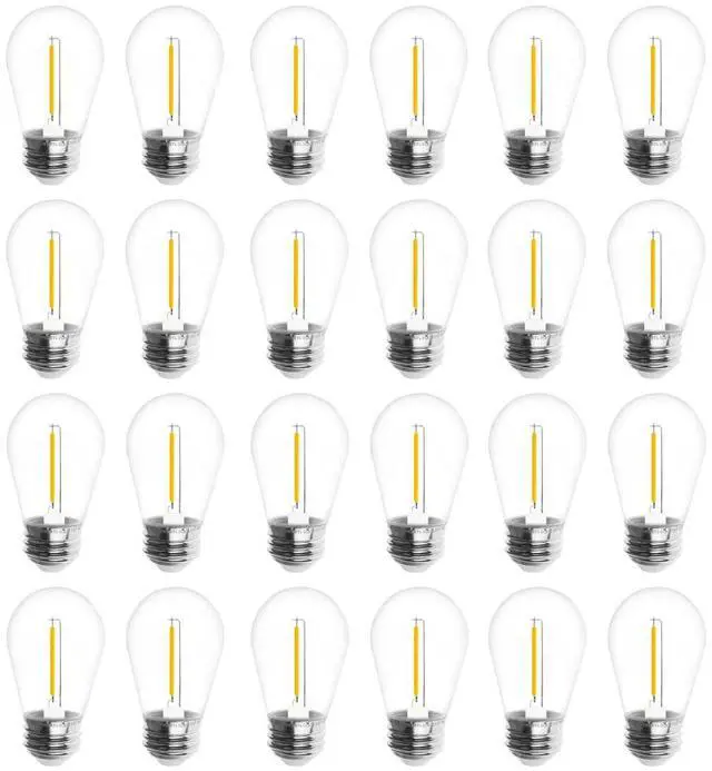 Main image of 24-Pack S14 Outdoor String Light Bulbs for Patio Lights, 2200K, 1W | Plastic outdoor indoor S14 string bulbs for decoration, 11W Equivalent, 120V, E26 base warm white edison bulbs waterproof