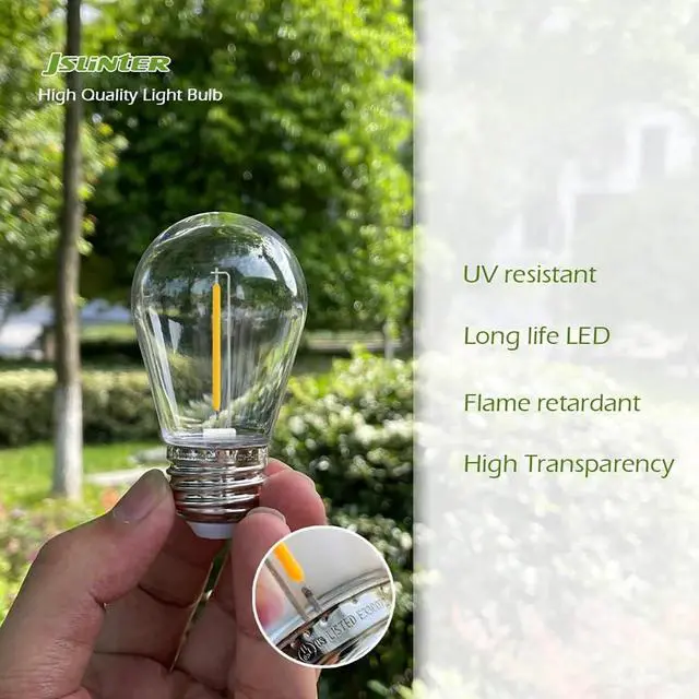 Alt view image 2 of 7 - 24-Pack S14 Outdoor String Light Bulbs for Patio Lights, 2200K, 1W | Plastic outdoor indoor S14 string bulbs for decoration, 11W Equivalent, 120V, E26 base warm white edison bulbs waterproof