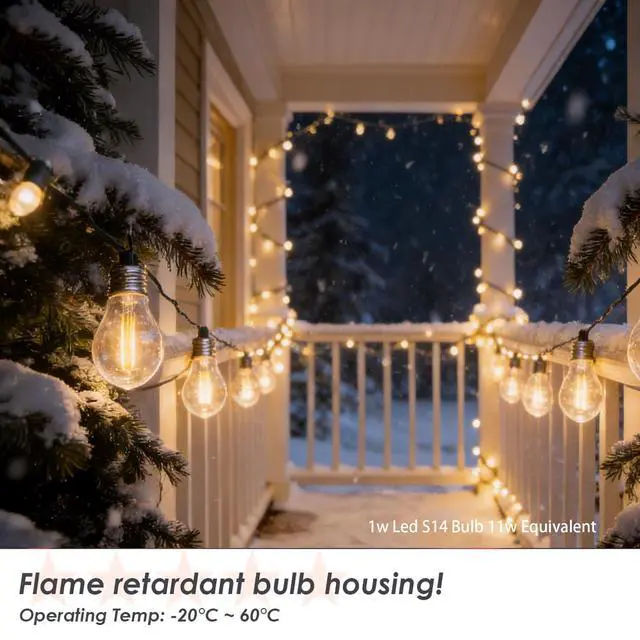 Alt view image 4 of 7 - 24-Pack S14 Outdoor String Light Bulbs for Patio Lights, 2200K, 1W | Plastic outdoor indoor S14 string bulbs for decoration, 11W Equivalent, 120V, E26 base warm white edison bulbs waterproof