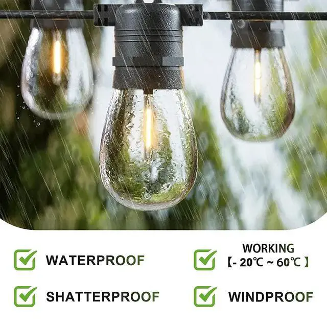 Alt view image 5 of 7 - 24-Pack S14 Outdoor String Light Bulbs for Patio Lights, 2200K, 1W | Plastic outdoor indoor S14 string bulbs for decoration, 11W Equivalent, 120V, E26 base warm white edison bulbs waterproof