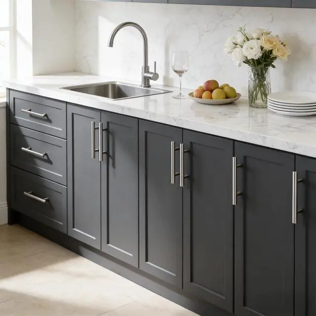 Alt view image 4 of 7 - 30 Pack 3-3/4 Inch (96mm) Hole Center Cabinet Pulls, Brushed Nickel Cabinet Handles, Stainless Steel Kitchen Cabinet Handles, Silver Satin Nickel Kitchen Drawer Pulls, 6'' Overall Length