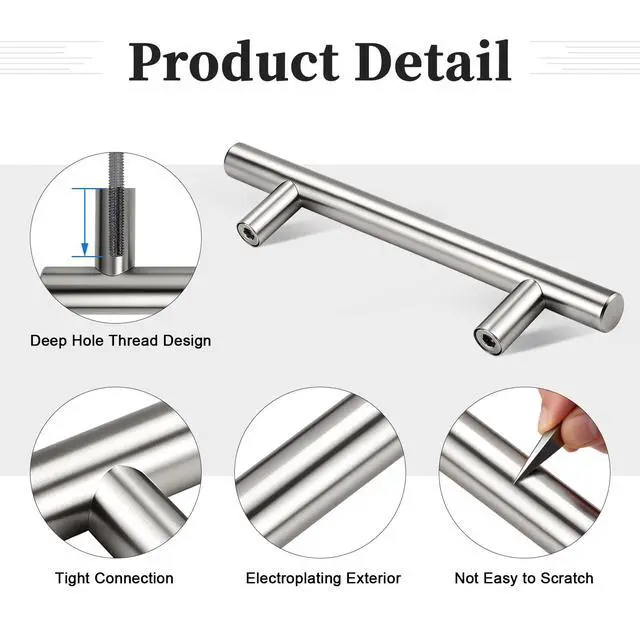 Alt view image 6 of 7 - 30 Pack 3-3/4 Inch (96mm) Hole Center Cabinet Pulls, Brushed Nickel Cabinet Handles, Stainless Steel Kitchen Cabinet Handles, Silver Satin Nickel Kitchen Drawer Pulls, 6'' Overall Length
