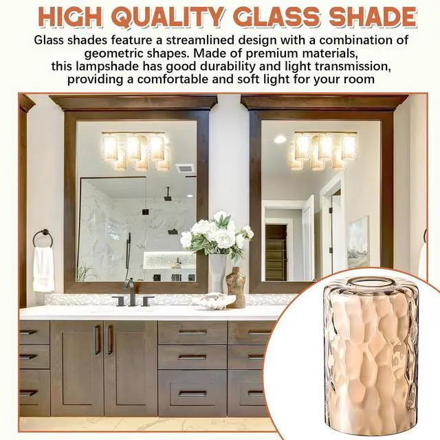 Alt view image 4 of 6 - 3 Pcs Amber Hammered Glass Shade Replacements for Pendant Light Fixtures Glass Lamp Shade Cover, 1-5/8 Inch Fitter Base, 4"w x 6"h, Replacement Lamp Globe for Chandelier Wall Sconce