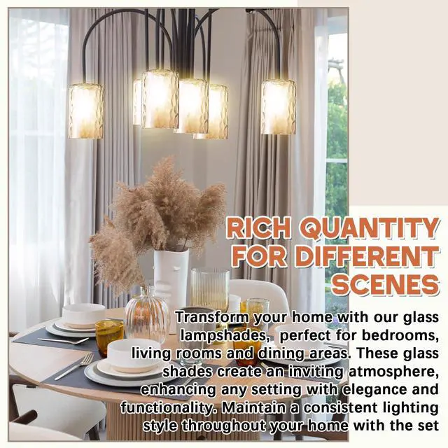 Alt view image 6 of 6 - 3 Pcs Amber Hammered Glass Shade Replacements for Pendant Light Fixtures Glass Lamp Shade Cover, 1-5/8 Inch Fitter Base, 4"w x 6"h, Replacement Lamp Globe for Chandelier Wall Sconce