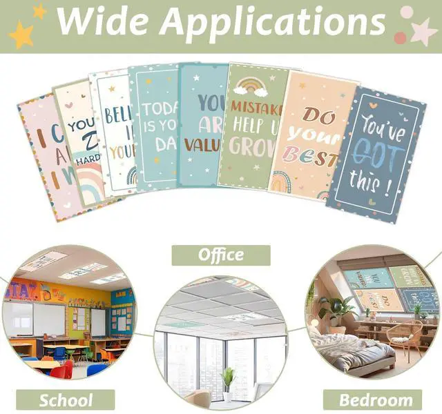 Alt view image 4 of 6 - 8 Pcs Fluorescent Light Covers with 80 Magnets Decorative for Classroom Ceiling Light 4 x 2 Feet Magnetic Lights Covers Filter Easy Install for Office Hospitals & Home Drop Ceiling Supplies (Boho)
