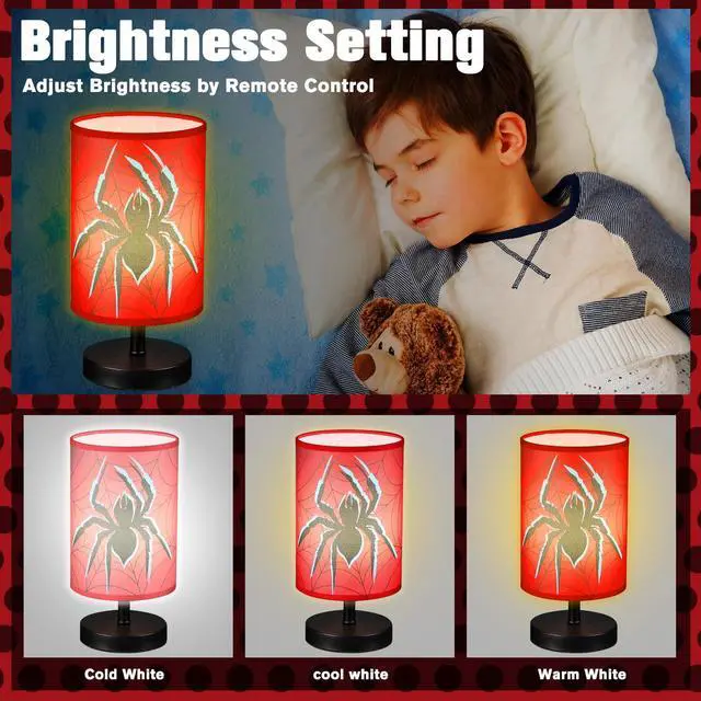 Alt view image 4 of 7 - Spider Table Lamps Gifts 3 Colors Dimmable Lights 11.02 x 5.12 Inch Spider Night Light Bedroom Bedside Lamps for Room Bedroom Desk Home Decor Birthday Gifts