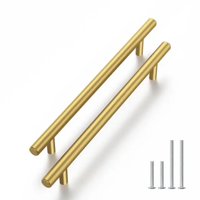 Main image of 30 Pack 5in Gold Cabinet Handles for Kitchen Cabinet Handles | Stainless Steel, Gold Handles for Cabinets, Round T-Bar Shape, Brushed Gold Cabinet Pulls, Screws Included