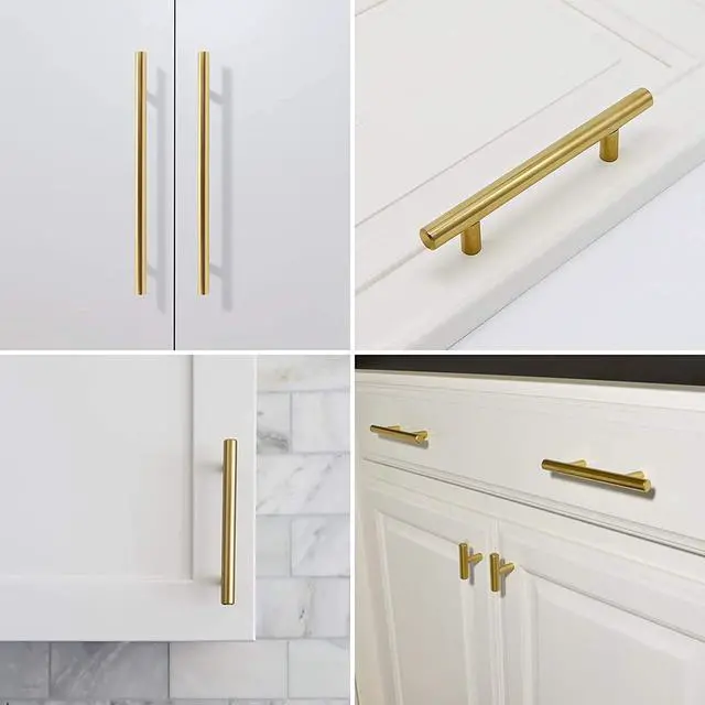 Alt view image 3 of 6 - 30 Pack 5in Gold Cabinet Handles for Kitchen Cabinet Handles | Stainless Steel, Gold Handles for Cabinets, Round T-Bar Shape, Brushed Gold Cabinet Pulls, Screws Included