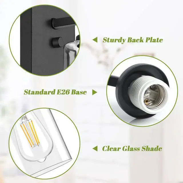 Alt view image 7 of 7 - Wall Sconces Set of 2 for Bathroom, Modern Vanity Light Fixtures | Matte Black Wall Mount Lighting Lanterns, Farmhouse Wall Lights with Clear Glass Shade for Bedroom Living Room Mirror Kitchen
