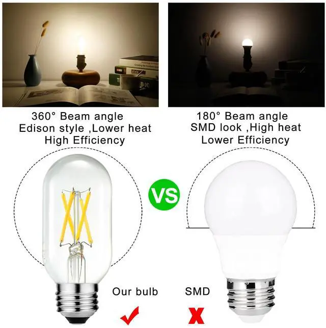 Alt view image 2 of 7 - T45 E26 Led Bulb 60 watt,Edison Bulbs,Neutral White 4000K,Clear | Dimmable,6w=60w led light bulbs,600lm,AC120V,ETL,No flicker,E26 Edison Bulb for Chandelier,Sputnik,Bathroom Light Bulbs,6Pack