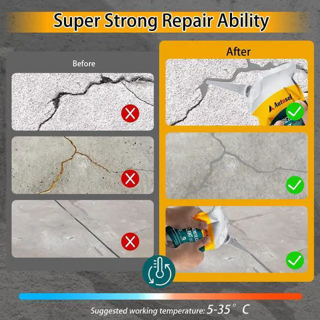 Alt view image 5 of 7 - Concrete Crack Filler, High Elasticity Cement Crack Repair Sealant, Self-Leveling Waterproof Caulking Glue for Driveways, Walkways, Patios, Outdoor Concrete Joint Repair-2 PCS