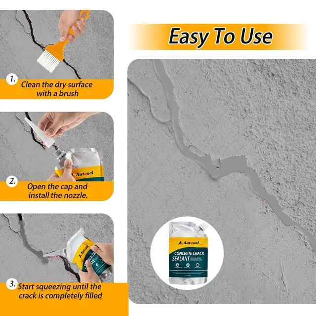 Alt view image 6 of 7 - Concrete Crack Filler, High Elasticity Cement Crack Repair Sealant, Self-Leveling Waterproof Caulking Glue for Driveways, Walkways, Patios, Outdoor Concrete Joint Repair-2 PCS