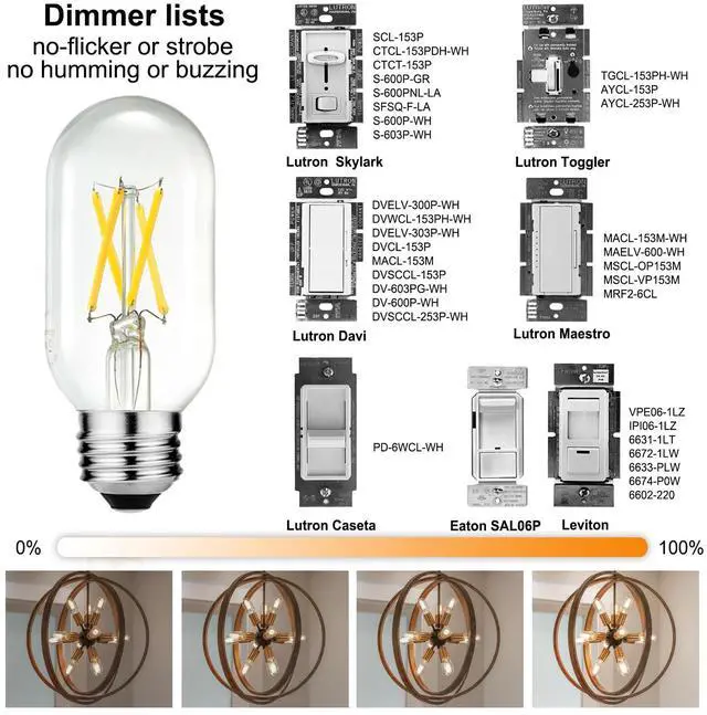 Alt view image 3 of 7 - T45 E26 Led Bulb 60 watt,Edison Bulbs,Neutral White 4000K,Clear | Dimmable,6w=60w led light bulbs,600lm,AC120V,ETL,No flicker,E26 Edison Bulb for Chandelier,Sputnik,Bathroom Light Bulbs,6Pack