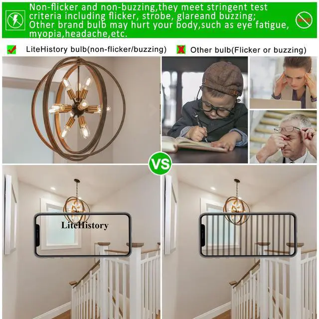 Alt view image 4 of 7 - T45 E26 Led Bulb 60 watt,Edison Bulbs,Neutral White 4000K,Clear | Dimmable,6w=60w led light bulbs,600lm,AC120V,ETL,No flicker,E26 Edison Bulb for Chandelier,Sputnik,Bathroom Light Bulbs,6Pack