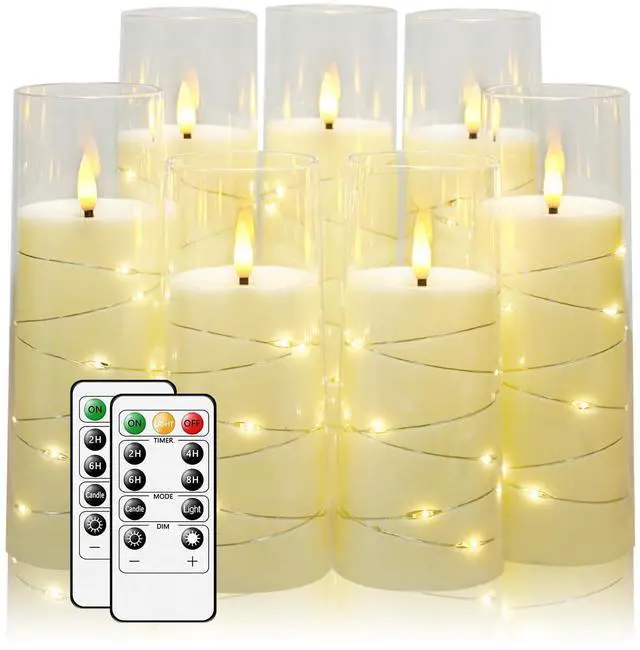 Main image of Flameless Candles,with Embedded Star String, Battery Operated Candles Flickering LED Pillar Candles with Remote Control and Timer, Home Decoration Add a Warm and Romantic AtmosphereSet of 7 (Ivory)