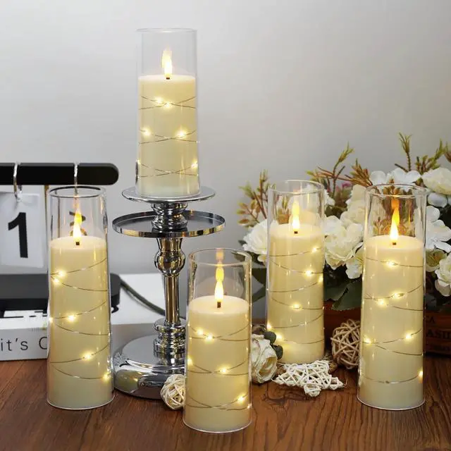 Alt view image 2 of 6 - Flameless Candles,with Embedded Star String, Battery Operated Candles Flickering LED Pillar Candles with Remote Control and Timer, Home Decoration Add a Warm and Romantic AtmosphereSet of 7 (Ivory)