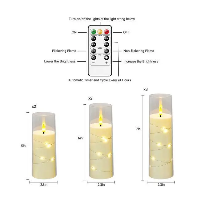 Alt view image 3 of 6 - Flameless Candles,with Embedded Star String, Battery Operated Candles Flickering LED Pillar Candles with Remote Control and Timer, Home Decoration Add a Warm and Romantic AtmosphereSet of 7 (Ivory)