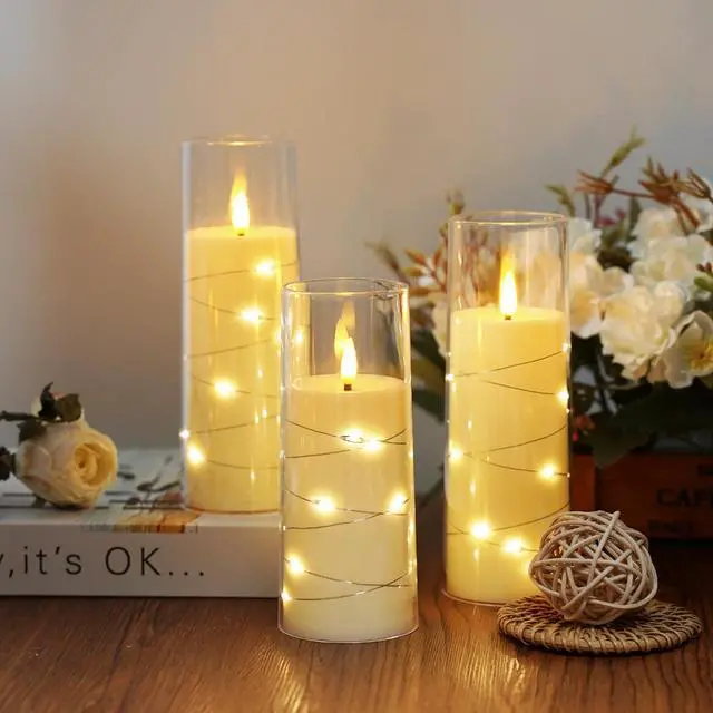 Alt view image 5 of 6 - Flameless Candles,with Embedded Star String, Battery Operated Candles Flickering LED Pillar Candles with Remote Control and Timer, Home Decoration Add a Warm and Romantic AtmosphereSet of 7 (Ivory)