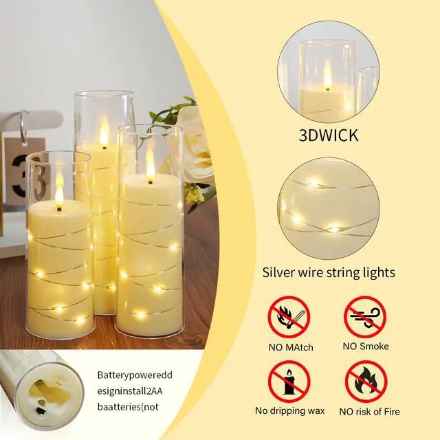 Alt view image 4 of 6 - Flameless Candles,with Embedded Star String, Battery Operated Candles Flickering LED Pillar Candles with Remote Control and Timer, Home Decoration Add a Warm and Romantic AtmosphereSet of 7 (Ivory)