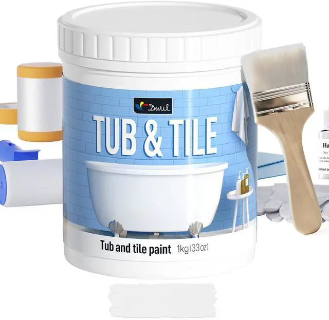 Main image of Tub Paint, Tub and Tile Refinishing Kit 33oz with Tools, Tile Refinishing Kit White Bathtub Paint Water Based &Low Odor, Easy to Use Sink for Bathroom Kitchen, Semi-Gloss White, 50-55sq.ft