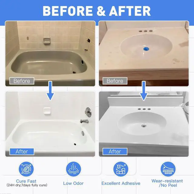 Alt view image 2 of 7 - Tub Paint, Tub and Tile Refinishing Kit 33oz with Tools, Tile Refinishing Kit White Bathtub Paint Water Based &Low Odor, Easy to Use Sink for Bathroom Kitchen, Semi-Gloss White, 50-55sq.ft