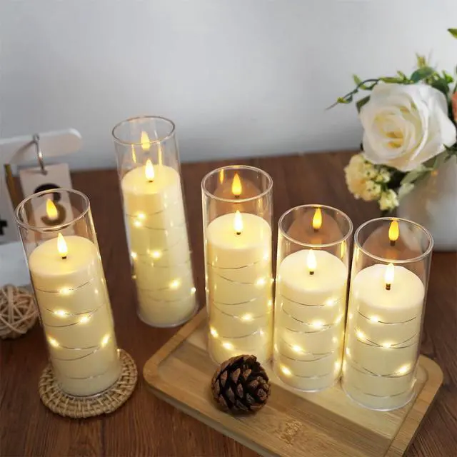 Alt view image 6 of 6 - Flameless Candles,with Embedded Star String, Battery Operated Candles Flickering LED Pillar Candles with Remote Control and Timer, Home Decoration Add a Warm and Romantic AtmosphereSet of 7 (Ivory)