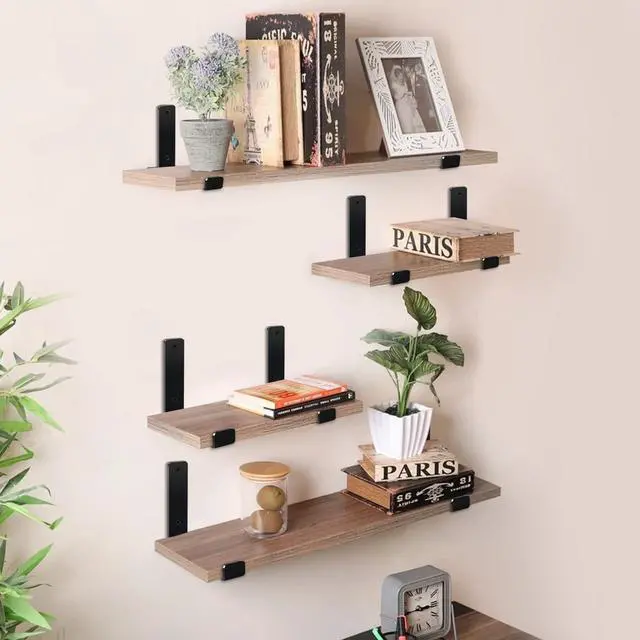 Alt view image 6 of 7 - 12 inch Shelf Brackets for DIY Floating Shelf, 1/5 inch Thick Heavy Duty Floating Shelf Bracket, Fit for Home, Kitchen, Bathroom, Garage, Living Room, 6-Pack Black, 11.25 x 6 x 1.5