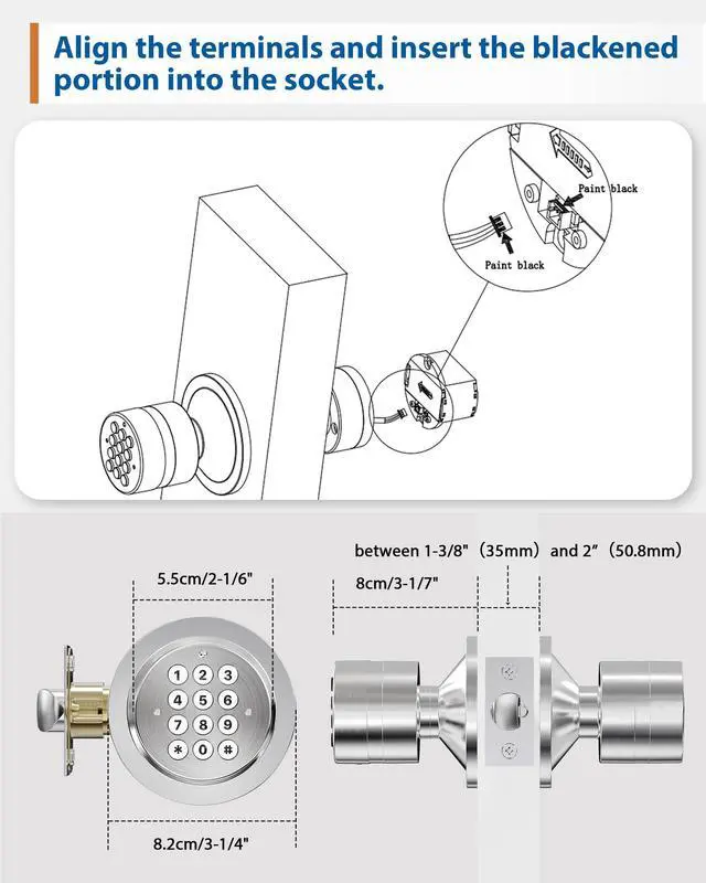 Alt view image 5 of 7 - Keyless Entry Door Lock, Door Knob with Keypad, Smart Code Door Lock, Mute Mode, Passage Function, Easy to Install, Satin Nickel