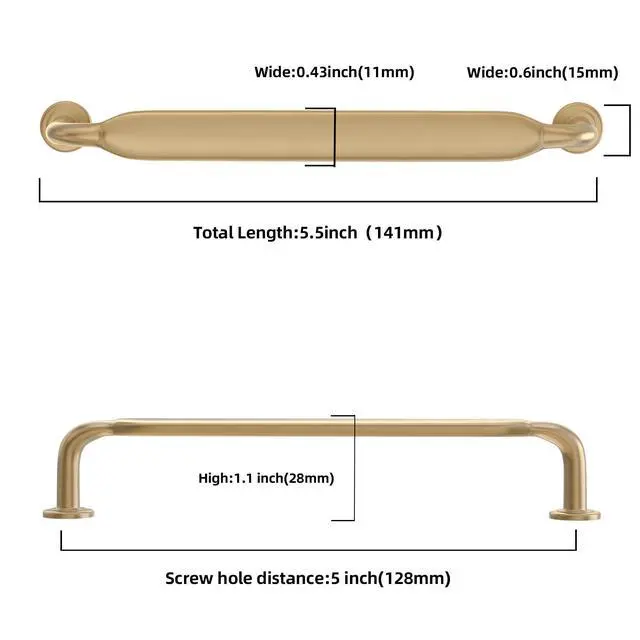 Alt view image 2 of 6 - 10 Pack 5 Inch Cabinet Pulls Champagne Bronze Kitchen Handles Zinc Alloy Drawer Pulls Solid Cabinet Hardware