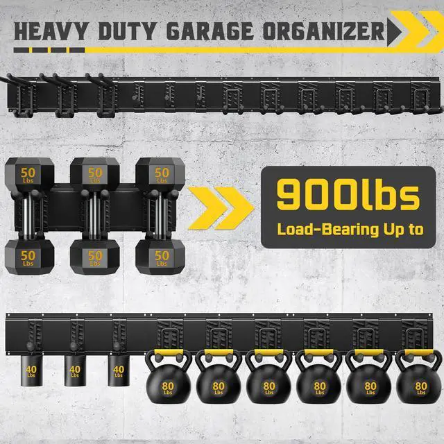 Alt view image 3 of 7 - 64" Garage Wall Tool Organizer, 900 Lbs Heavy Duty Steel Garden Tool Storage Rack & Garage Organization for Yard, Shed, Garage - 12 Longer & Thicker Hooks + 2 Straps
