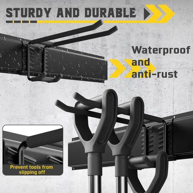 Alt view image 4 of 7 - 64" Garage Wall Tool Organizer, 900 Lbs Heavy Duty Steel Garden Tool Storage Rack & Garage Organization for Yard, Shed, Garage - 12 Longer & Thicker Hooks + 2 Straps