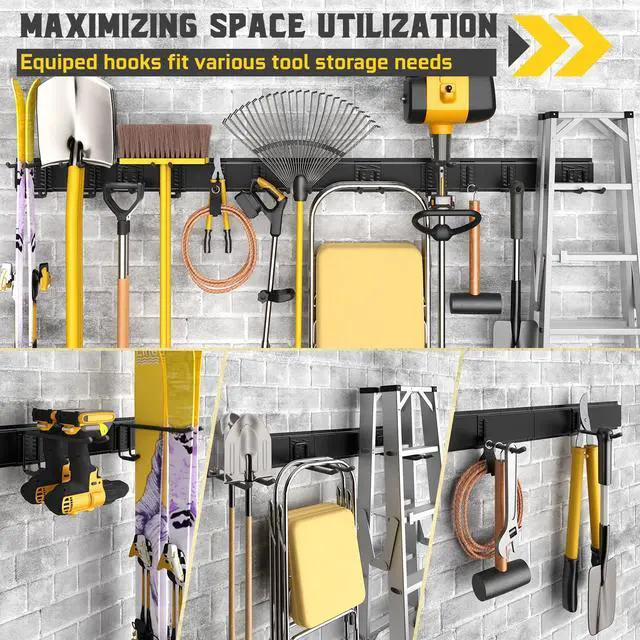 Alt view image 6 of 7 - 64" Garage Wall Tool Organizer, 900 Lbs Heavy Duty Steel Garden Tool Storage Rack & Garage Organization for Yard, Shed, Garage - 12 Longer & Thicker Hooks + 2 Straps