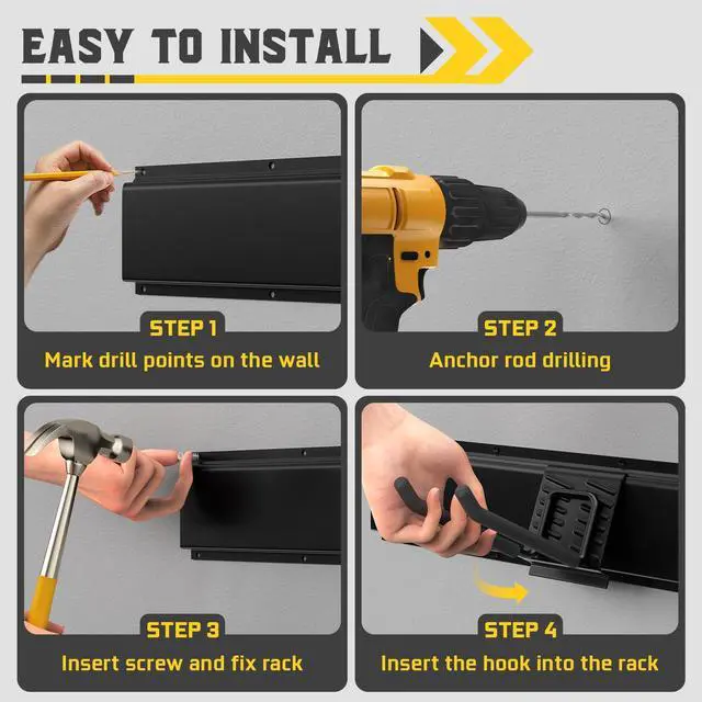 Alt view image 7 of 7 - 64" Garage Wall Tool Organizer, 900 Lbs Heavy Duty Steel Garden Tool Storage Rack & Garage Organization for Yard, Shed, Garage - 12 Longer & Thicker Hooks + 2 Straps