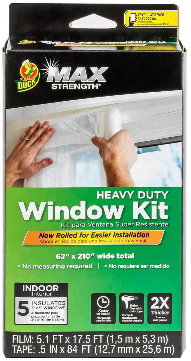 Main image of MAX Strength Window Insulation Kit, Winter Window Seal Kit Fits up to 5 Windows, Heavy Duty Shrink Film Cuts to Size for Easy Indoor Installation, Window Tape Included,62 In. x 210 In., Clear