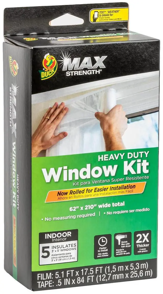 Alt view image 2 of 7 - MAX Strength Window Insulation Kit, Winter Window Seal Kit Fits up to 5 Windows, Heavy Duty Shrink Film Cuts to Size for Easy Indoor Installation, Window Tape Included,62 In. x 210 In., Clear